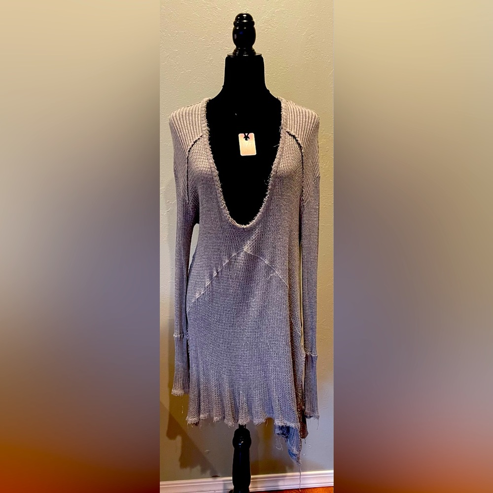 Free People gray waffle weave top size large